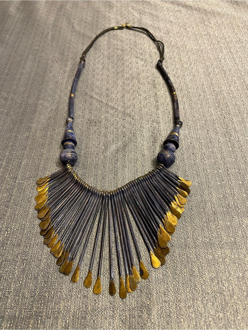 Vintage Hand-Painted Brass Paddle & Gold Bib Necklace